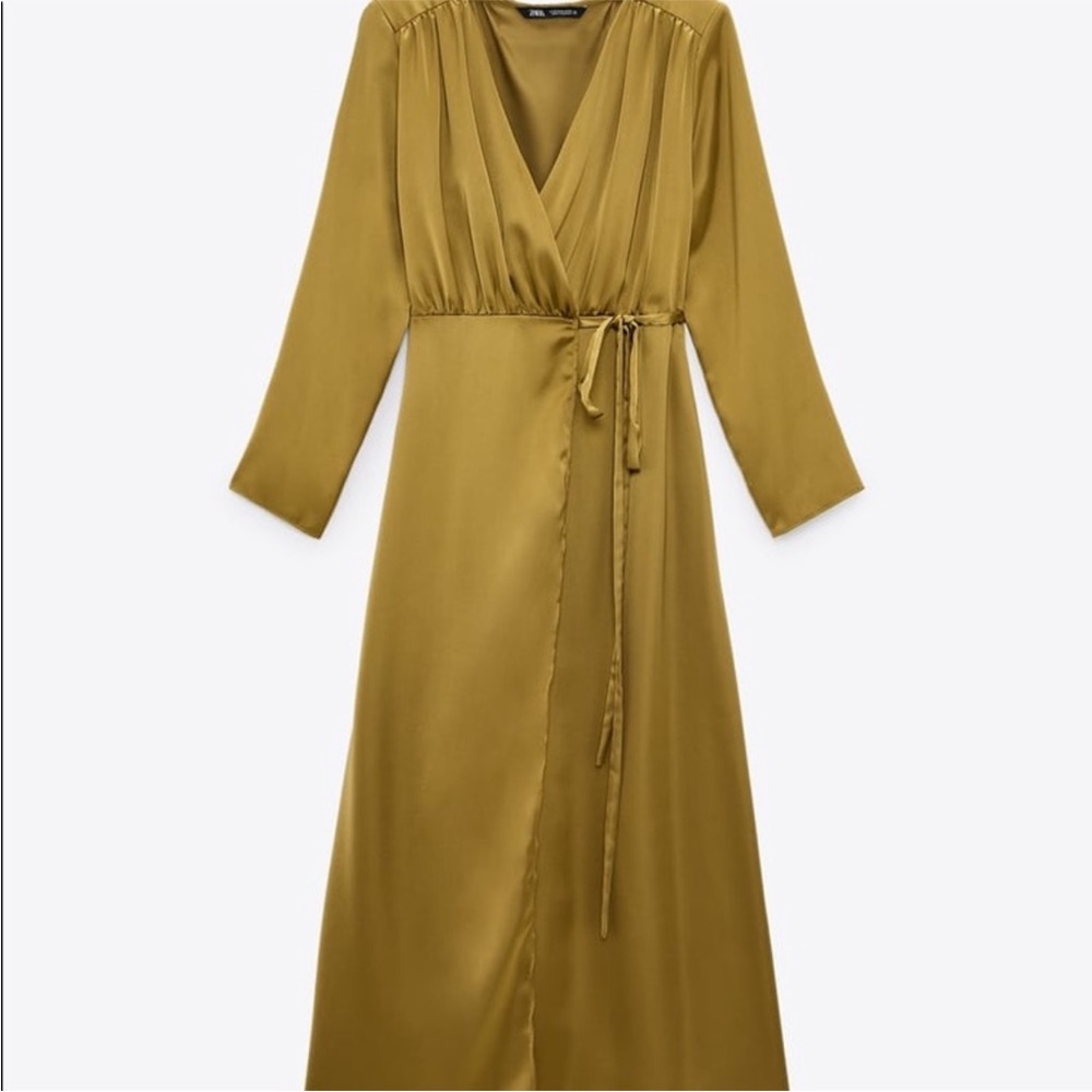 Zara olive satin wrap dress - Picture 5 of 5